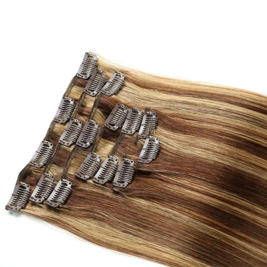 Clip in Hair Extensions for Women,Real Human Hair 4/27 Highlight Mix Blonde Remy Human Hair Extensions Human Hair Straight Seaml