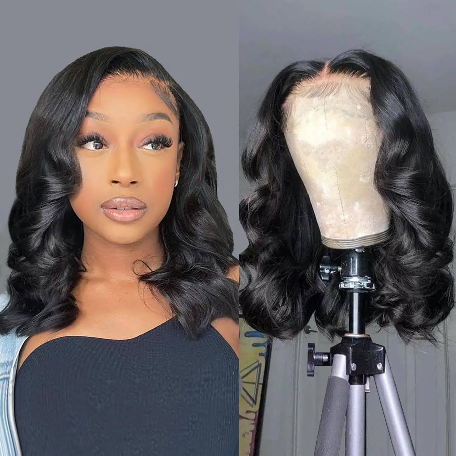 Bob Wig Human Hair 13x4 Frontal Lace Wig 16 Inch Body Wave 150% Density  Lace Front Wigs Human Hair Pre Plucked Bob Wigs for W