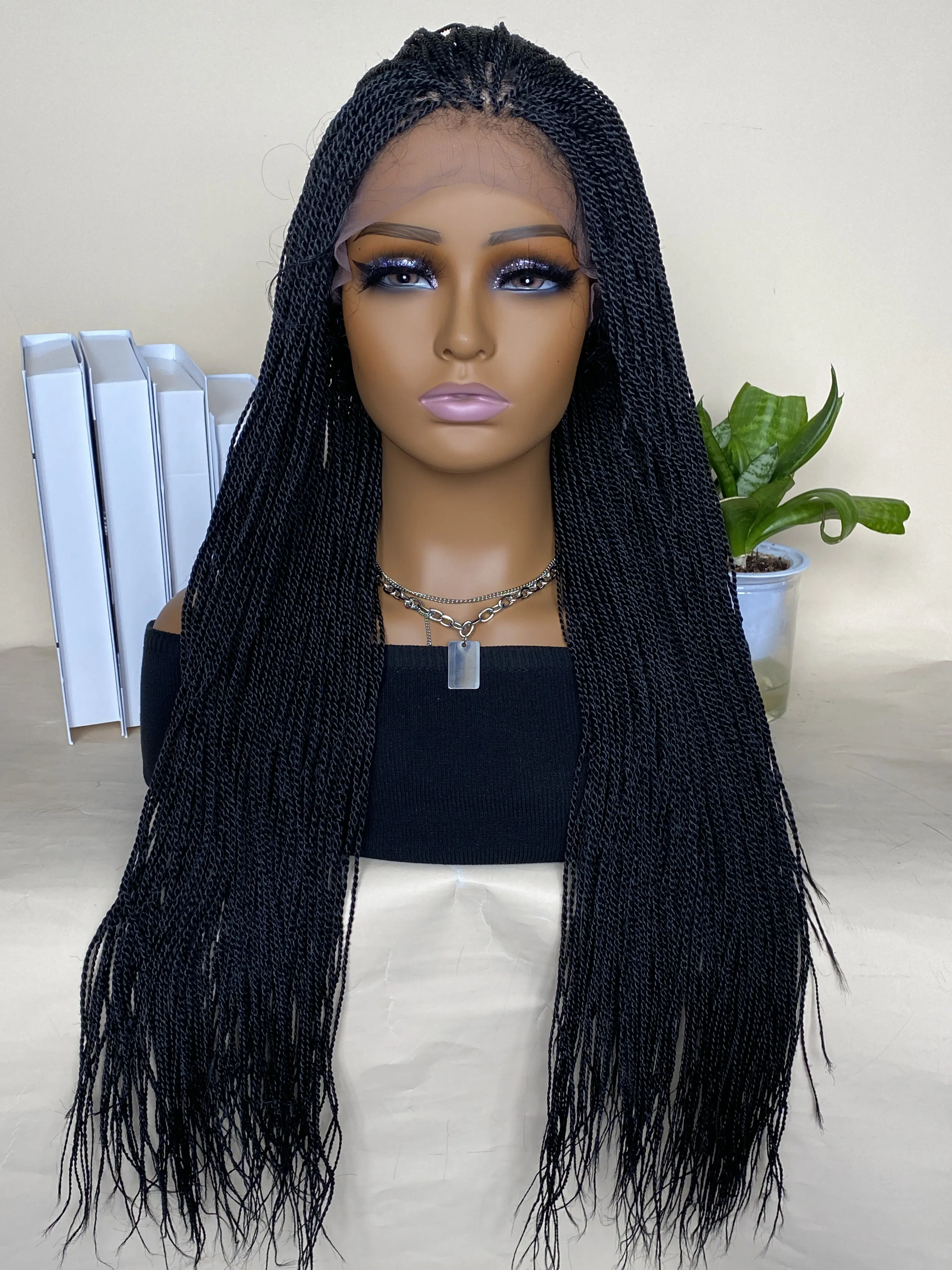 30 Inches Box Braids Synthetic Lace Wig Heat Resistant Fiber Hair Lace Front Braided Wigs for Afro Black Women Cornrow Wigs