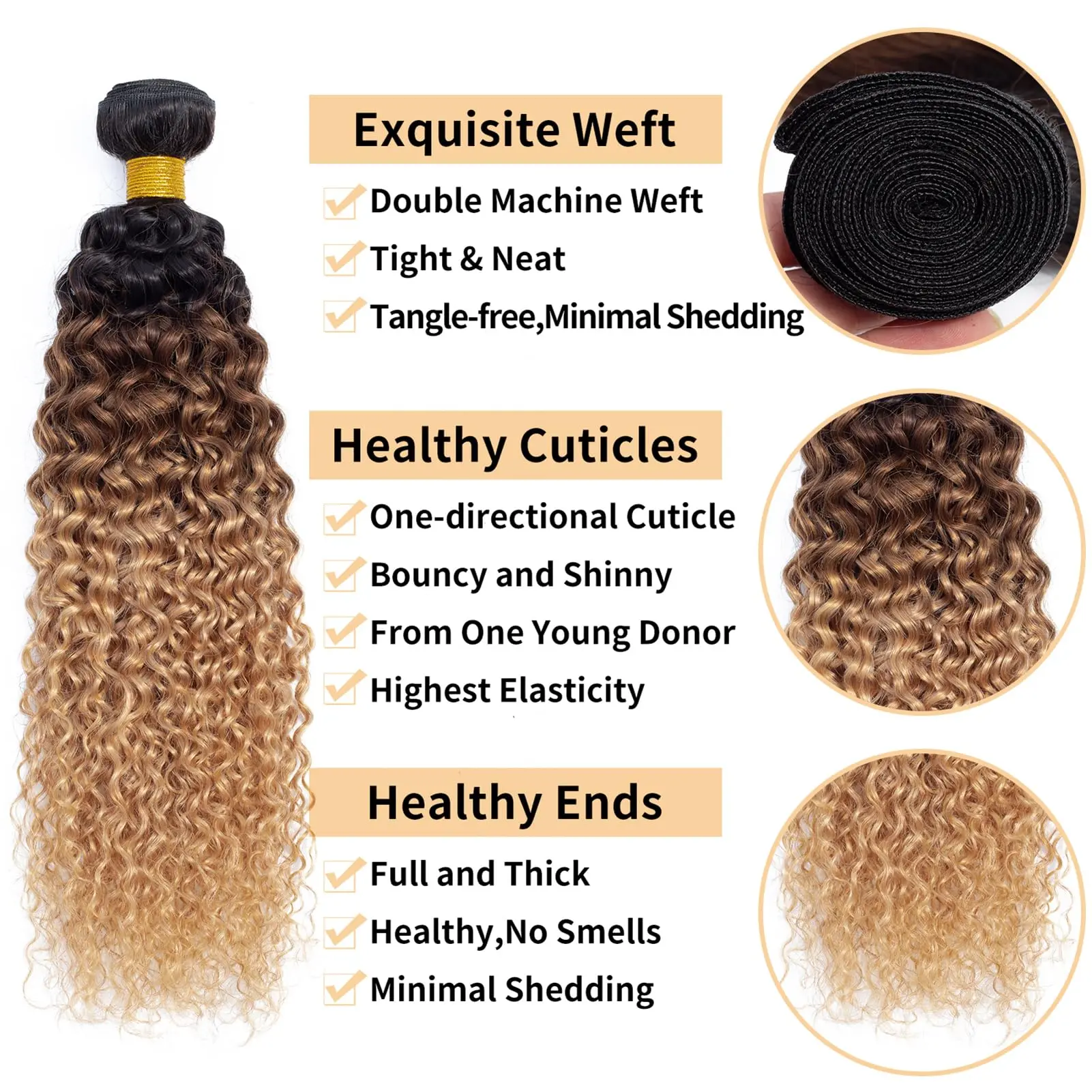 15A Brazilian Kinky Curly Human Hair Bundles Ombre Blonde Colored Curly Hair Weave 1/3/4 Bundles 100% Virgin Raw Hair Extensions