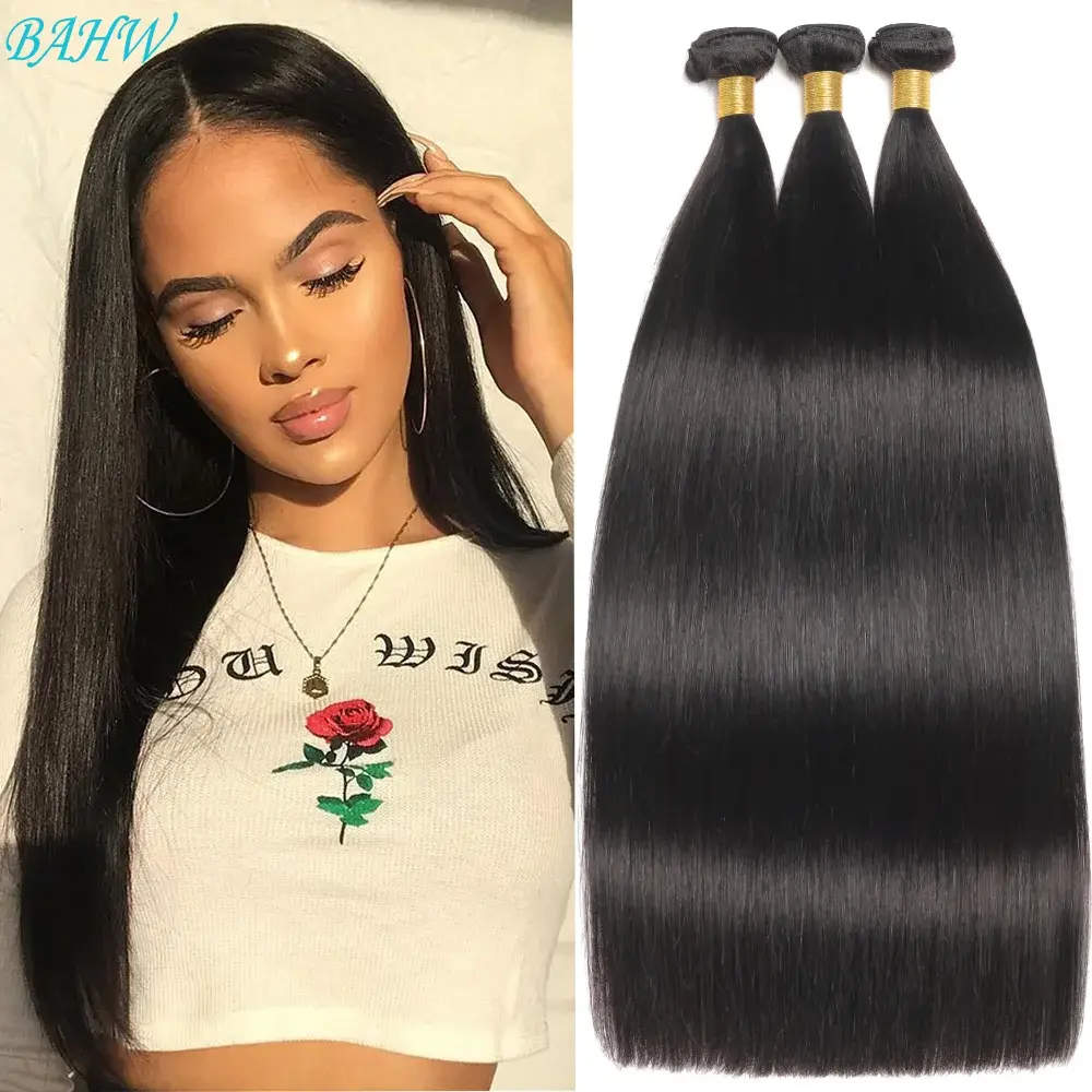 Brazilian Straight Bundles 100% Human Hair 1/2/3/4 Raw Hair Bundles Remy Hair Extension Double Weft Hair Weaving For Black Women