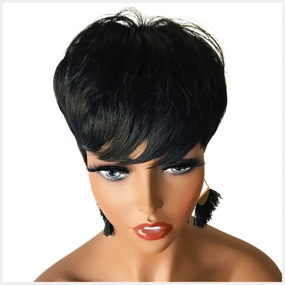 Straight Human Hair Pixie Cut Wigs for black women Full Machine Made Wigs Natural color  Bob Hair Wig Women Daily