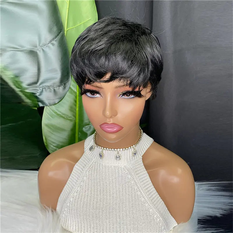 Short Black Wig Synthetic Wigs with Bangs Heat Resistant Synthetic Wigs for Black Women Short Pixie Cut Wig Black Hair