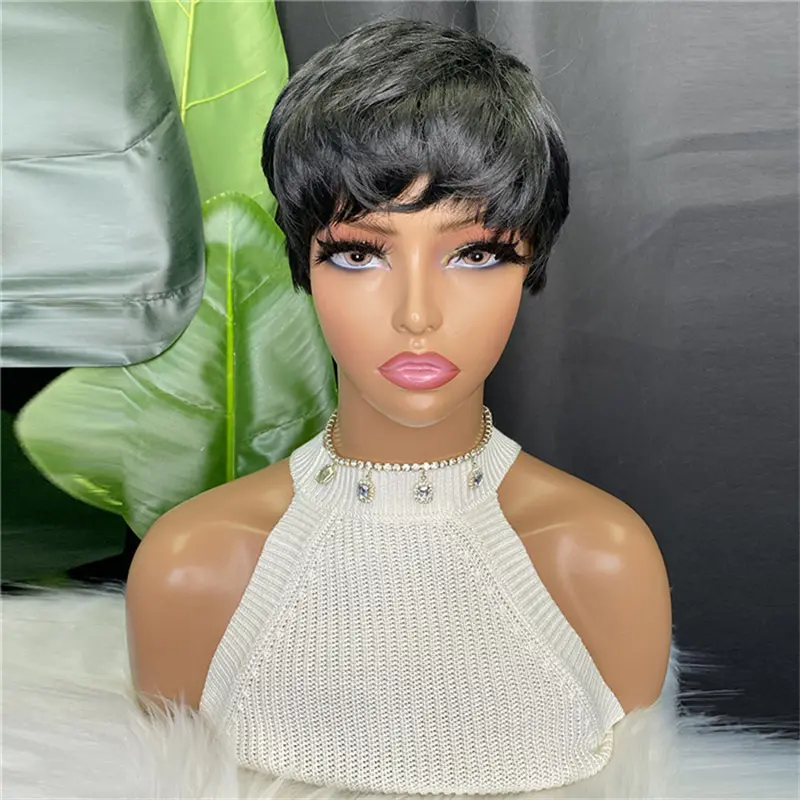 Short Black Wig Synthetic Wigs with Bangs Heat Resistant Synthetic Wigs for Black Women Short Pixie Cut Wig Black Hair