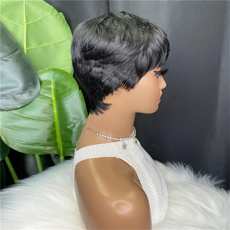Short Black Wig Synthetic Wigs with Bangs Heat Resistant Synthetic Wigs for Black Women Short Pixie Cut Wig Black Hair
