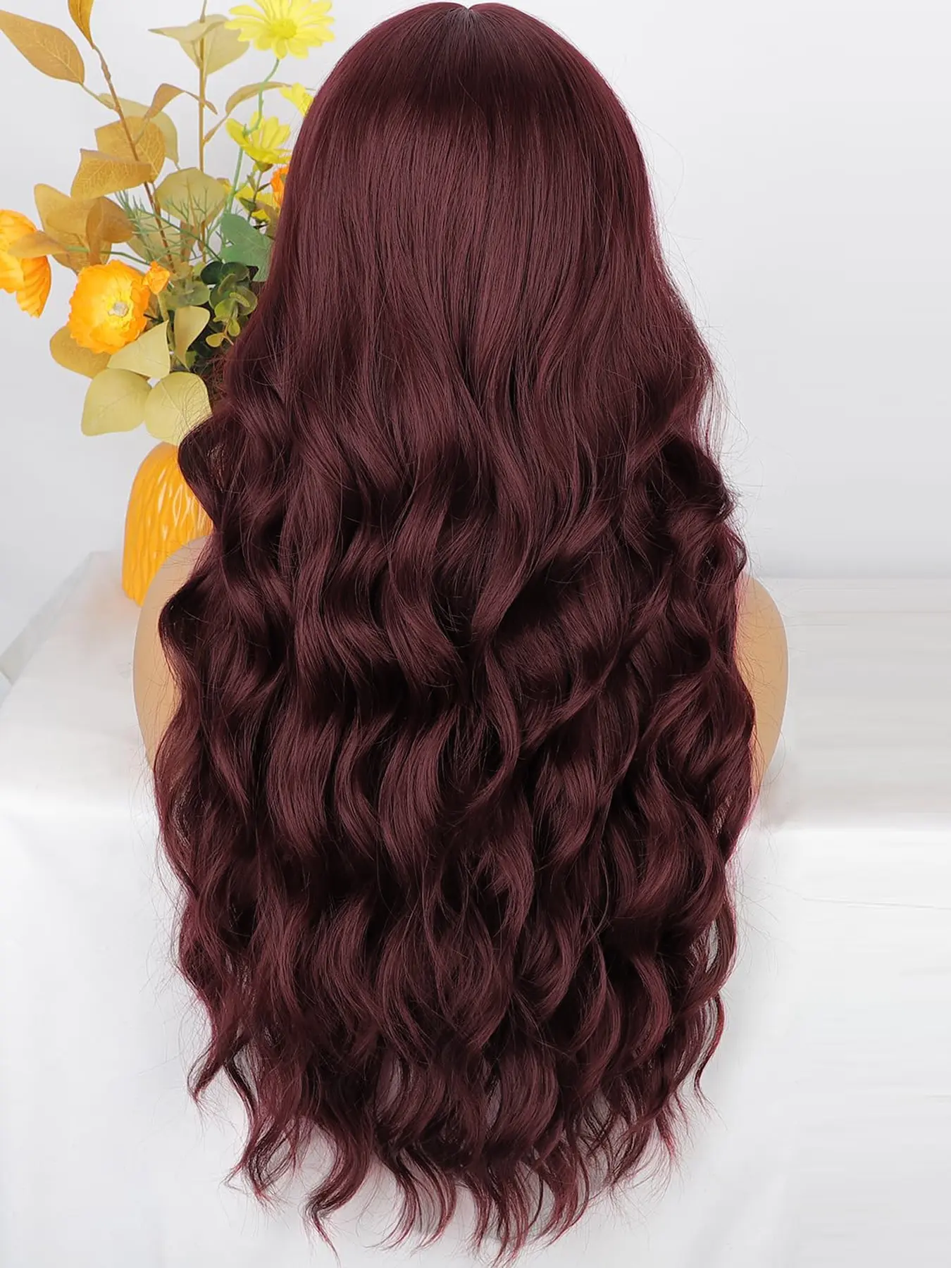 Long Synthetic Wig with Bangs Wine Red Wavy Wigs for Women  Heat Resistant Fibre Burgundy Wigs for Girls Daily Party Use