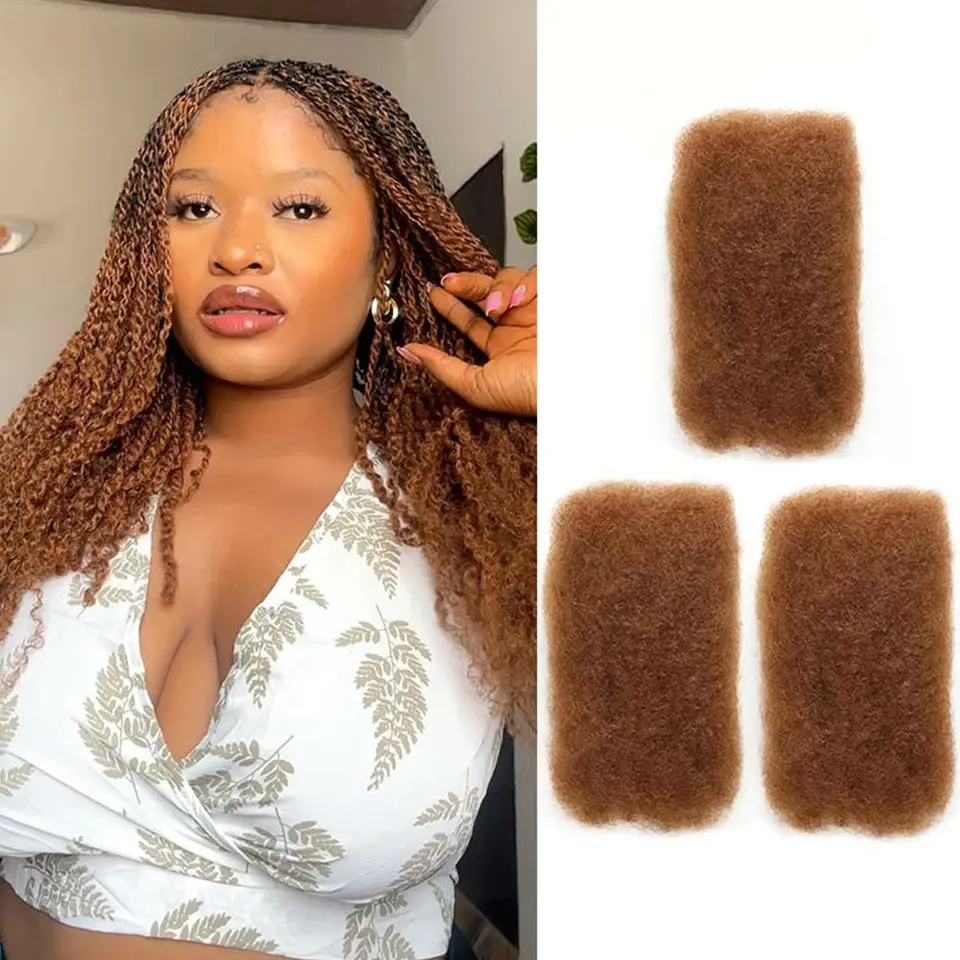 100% Human Hair Kinky Bulk for Braiding Natural Mini Twist Look QVR Afro Kinky Human Hair Bulk Dreadlock Loks Repair