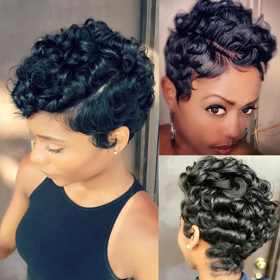 Short Bob Wig Pixie Cut Wig Curly Human Hair Wigs For Women 13x4 Lace Front Transparent Finger Wave Lace Wig Preplucked Hairline