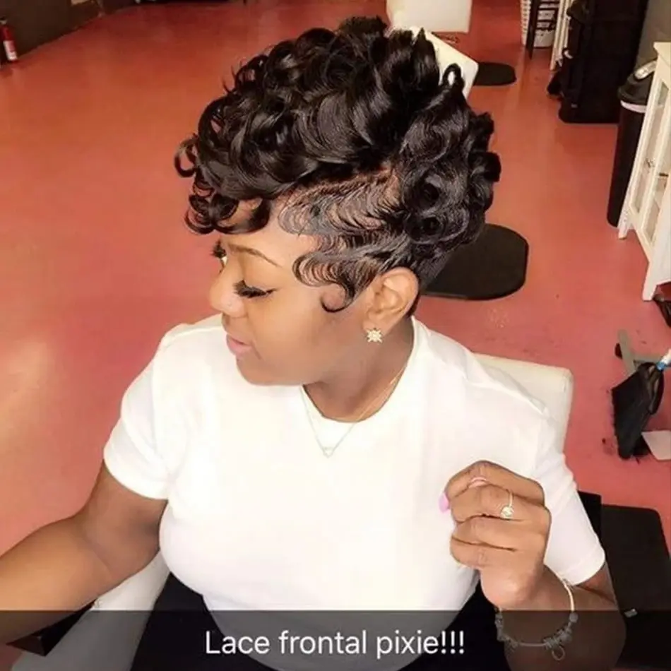 Short Bob Wig Pixie Cut Wig Curly Human Hair Wigs For Women 13x4 Lace Front Transparent Finger Wave Lace Wig Preplucked Hairline
