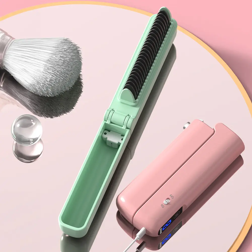 Anti-scald Hair Comb Hair Straightening Comb Portable Rechargeable Brush Foldable Wireless Negative Ion Hair Straightener Comb