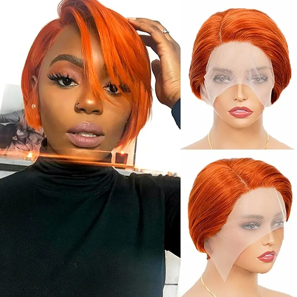 13*4 Short Bob Pixie Cut Wig Lace Frontal Straight Transparent 100% Human Hair Wigs For Black Women Preplucked Brazilian Hair