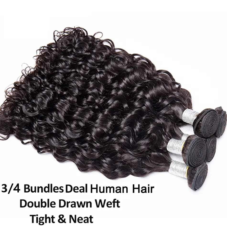 12A Water Wave Bundles Human Hair 100% Unprocessed Virgin Hair Cheap Wet And Wavy Hair 3/4 Bundles Deal Peruvian Deep Wave Hair