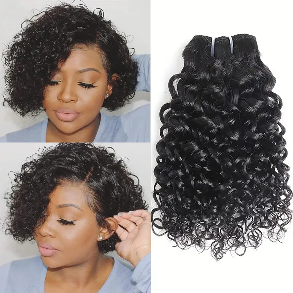 Peruvian Short Water Wave Hair Bundles With Closure 100% Unprocessed Hair Weft Extension Humain Hair Natural Color Virgin Hair