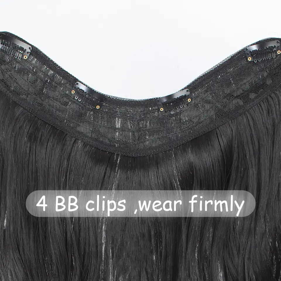 LUPU 24 Inch Long Synthetic Curly Wavy 4 Clip One Piece V-shaped Clip in Hair Extensions Black Brown Hairpieces for Women