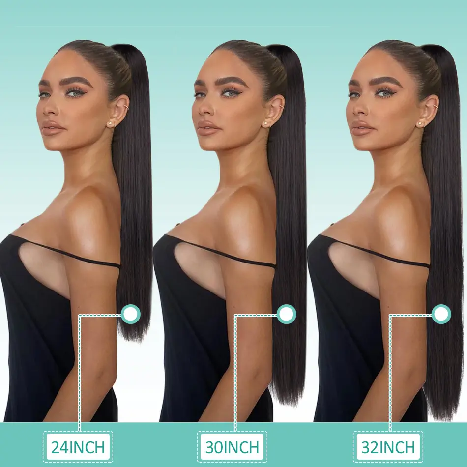 Synthetic Long Straight Ponytail Drawstring Pony Tail 32inch Clip In Hair Extensions for Women Heat Resistant Fake Hair BOOMING