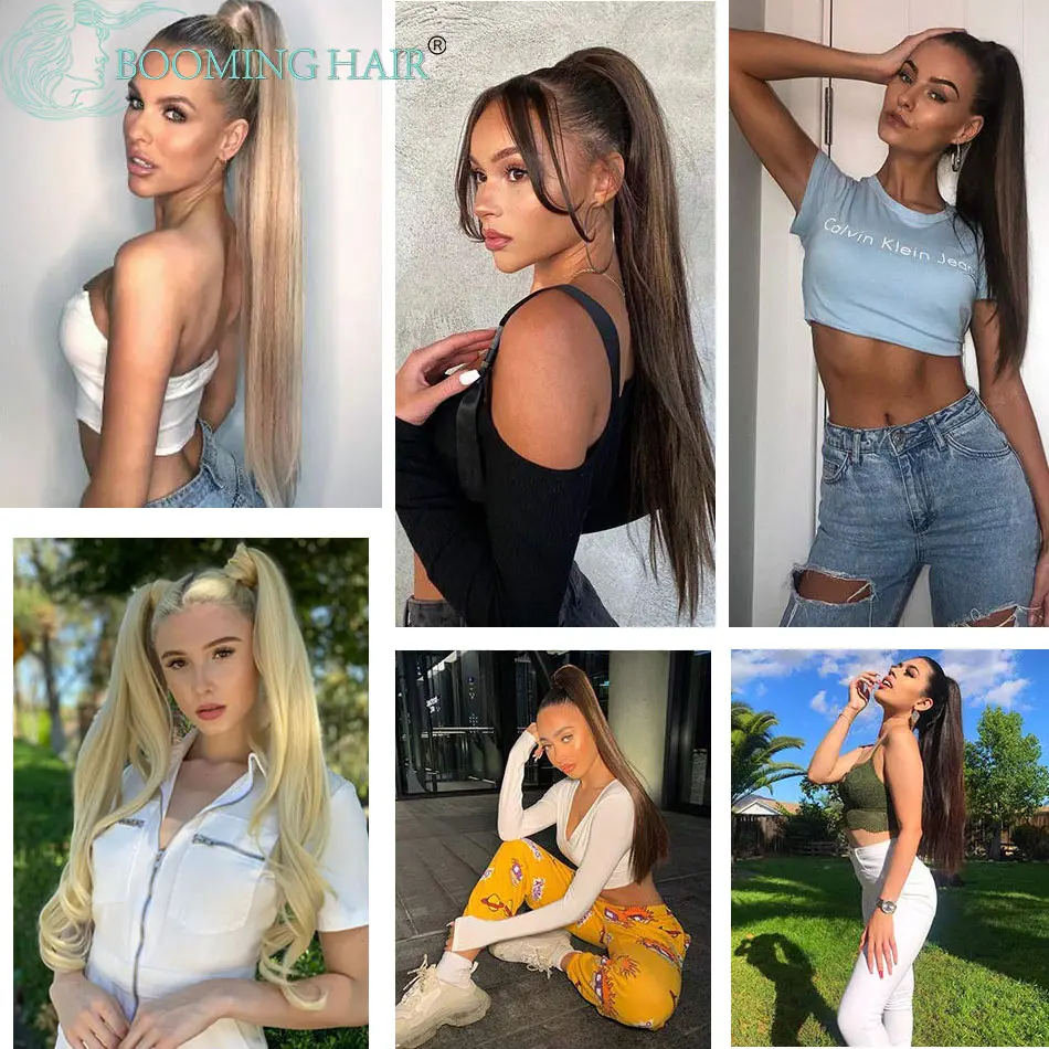 Synthetic Long Straight Ponytail Drawstring Pony Tail 32inch Clip In Hair Extensions for Women Heat Resistant Fake Hair BOOMING