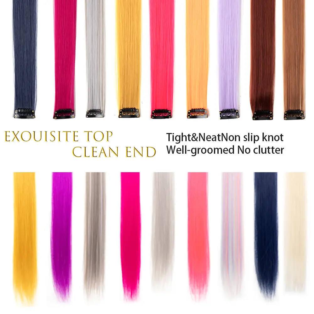 10PCS/Pack Colored Party Highlights Clip in Hair Extensions for Girls 22 Inches Omber colors Straight Hair Synthetic Hairpieces