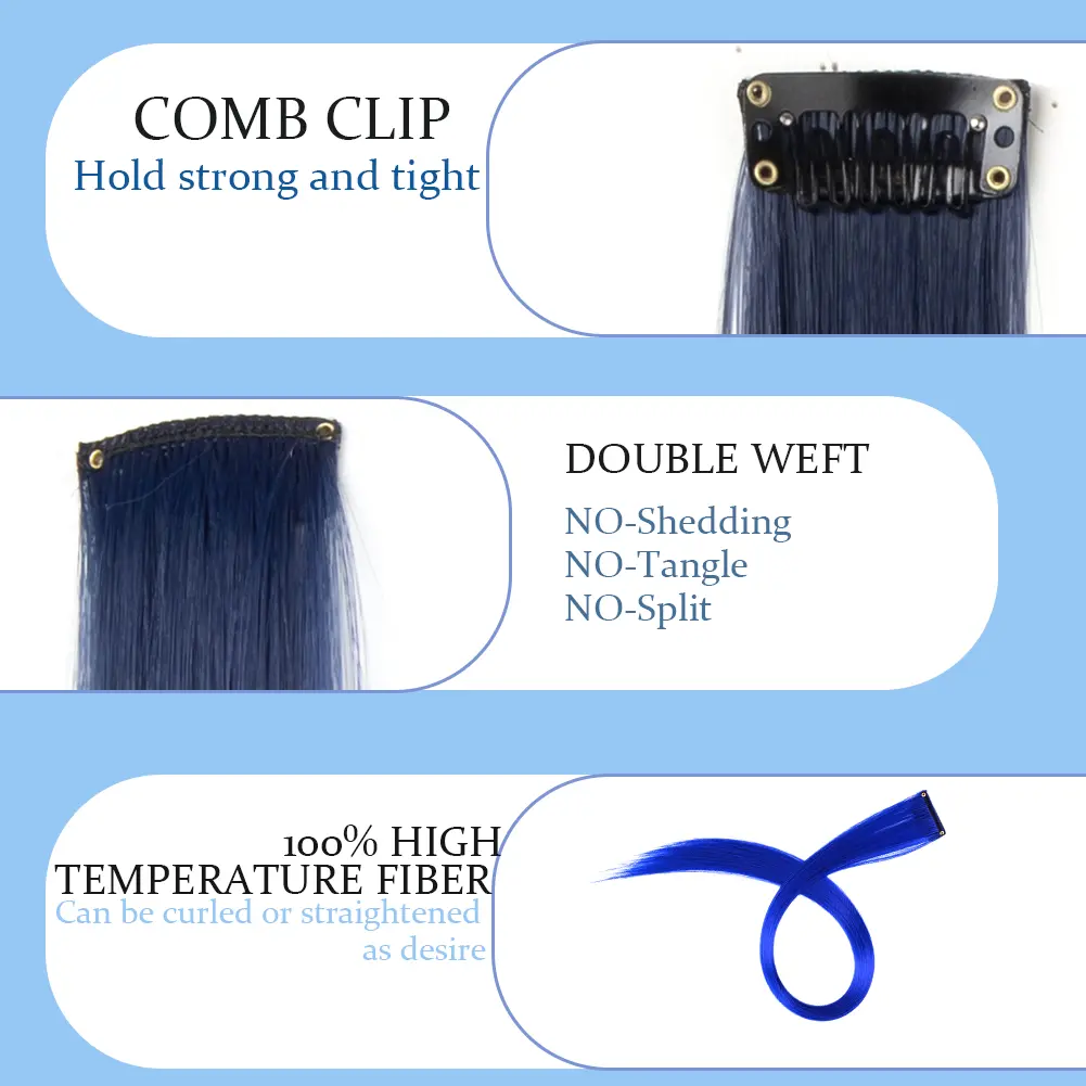 10PCS/Pack Colored Party Highlights Clip in Hair Extensions for Girls 22 Inches Omber colors Straight Hair Synthetic Hairpieces