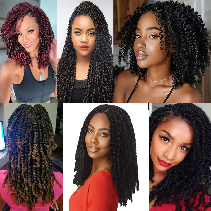Spring Twist Hair - 8 Inch 6 Packs Spring Twists Crochet Hair for Women Black/T30 Synthetic Braiding Hair