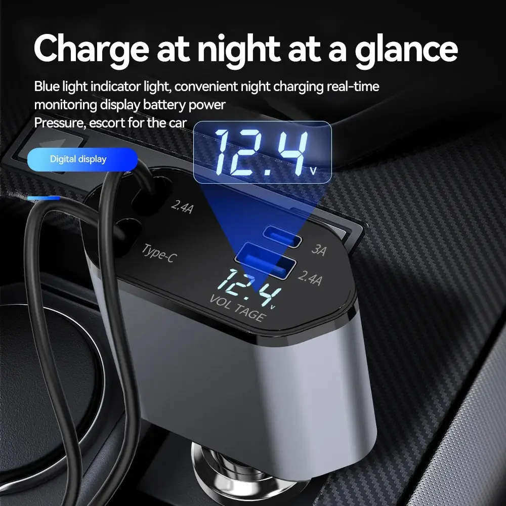 Universal 120W Car Charger, Super Fast Charging, Expandable 3-in-1 Auto Charger, Versatile and High-Speed