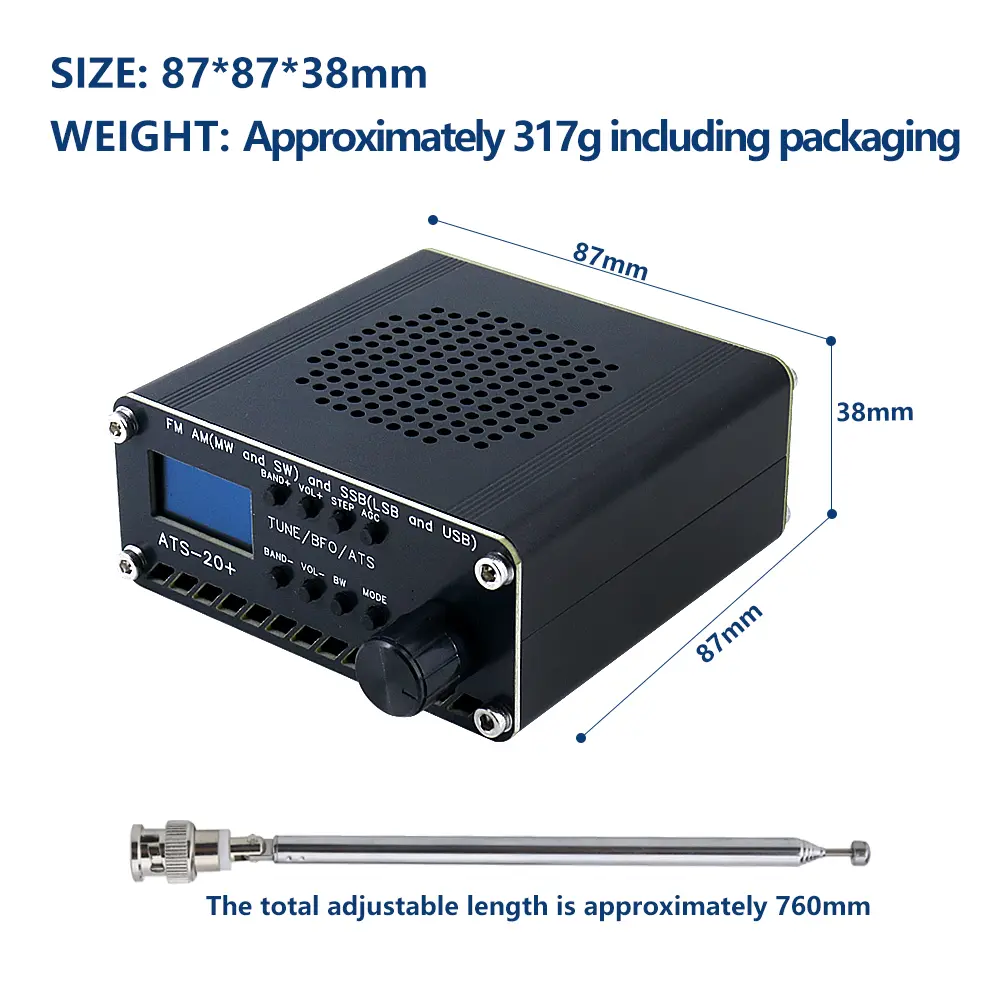 ATS-20+ Si4732 Full Band DSP Radio Receiver With SSB/FM/AM/LW/SW Portable Shortwave SDR Tuner with Antenna/Type-C