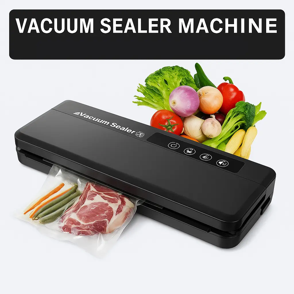 Portable Vacuum Sealer Machine for Food Storage 60kPa Suction Power 360W Dry and Wet Modes Compact Design
