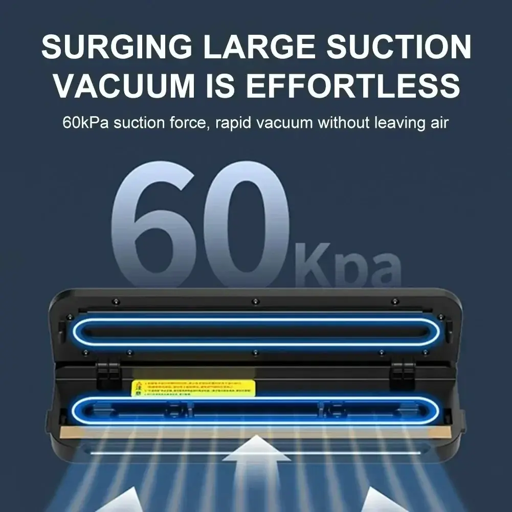 Portable Vacuum Sealer Machine for Food Storage 60kPa Suction Power 360W Dry and Wet Modes Compact Design