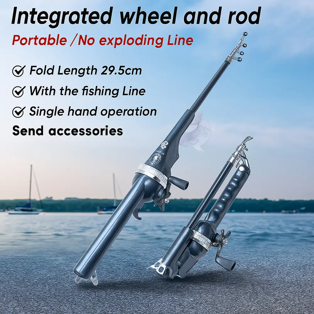 Portable Telescopic Fishing Rod with Reel – Compact 29.5cm Folded Length One-Hand Use Mini Travel Gear For Outdoor Fishing