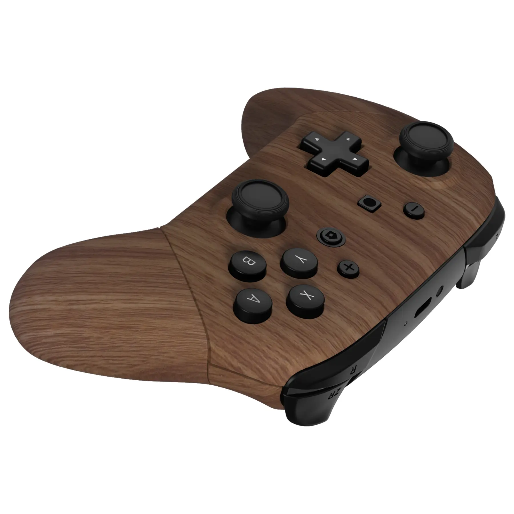 eXtremeRate Faceplate Backplate Handles for Nintendo Switch Pro Controller, Wood Grain Soft Touch Grip Replacement Shell Buttons