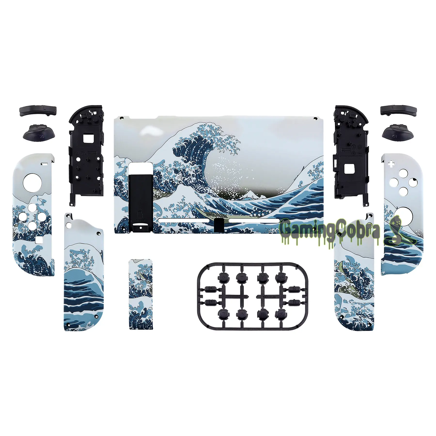 eXtremeRate The Great Wave Soft Touch Grip Console Back Plate Controller Housing Shell with Full Set Buttons for Nintendo Switch