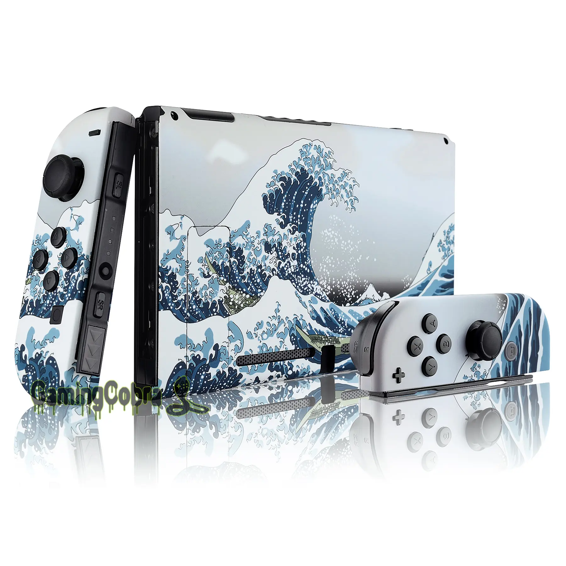 eXtremeRate The Great Wave Soft Touch Grip Console Back Plate Controller Housing Shell with Full Set Buttons for Nintendo Switch