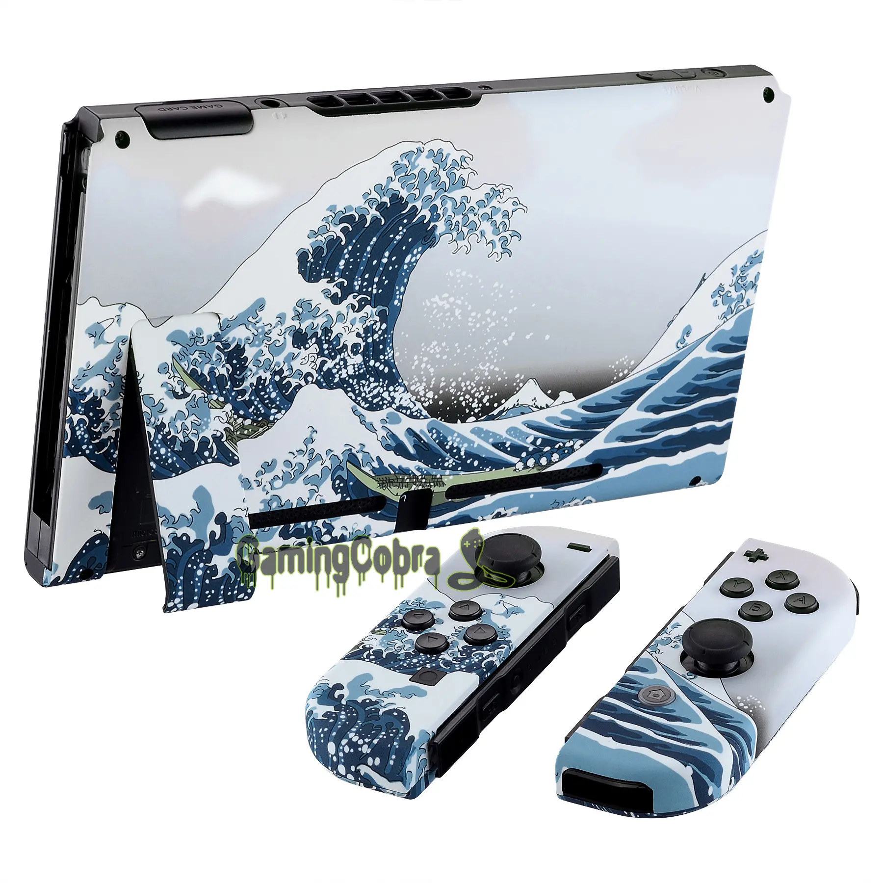 eXtremeRate The Great Wave Soft Touch Grip Console Back Plate Controller Housing Shell with Full Set Buttons for Nintendo Switch
