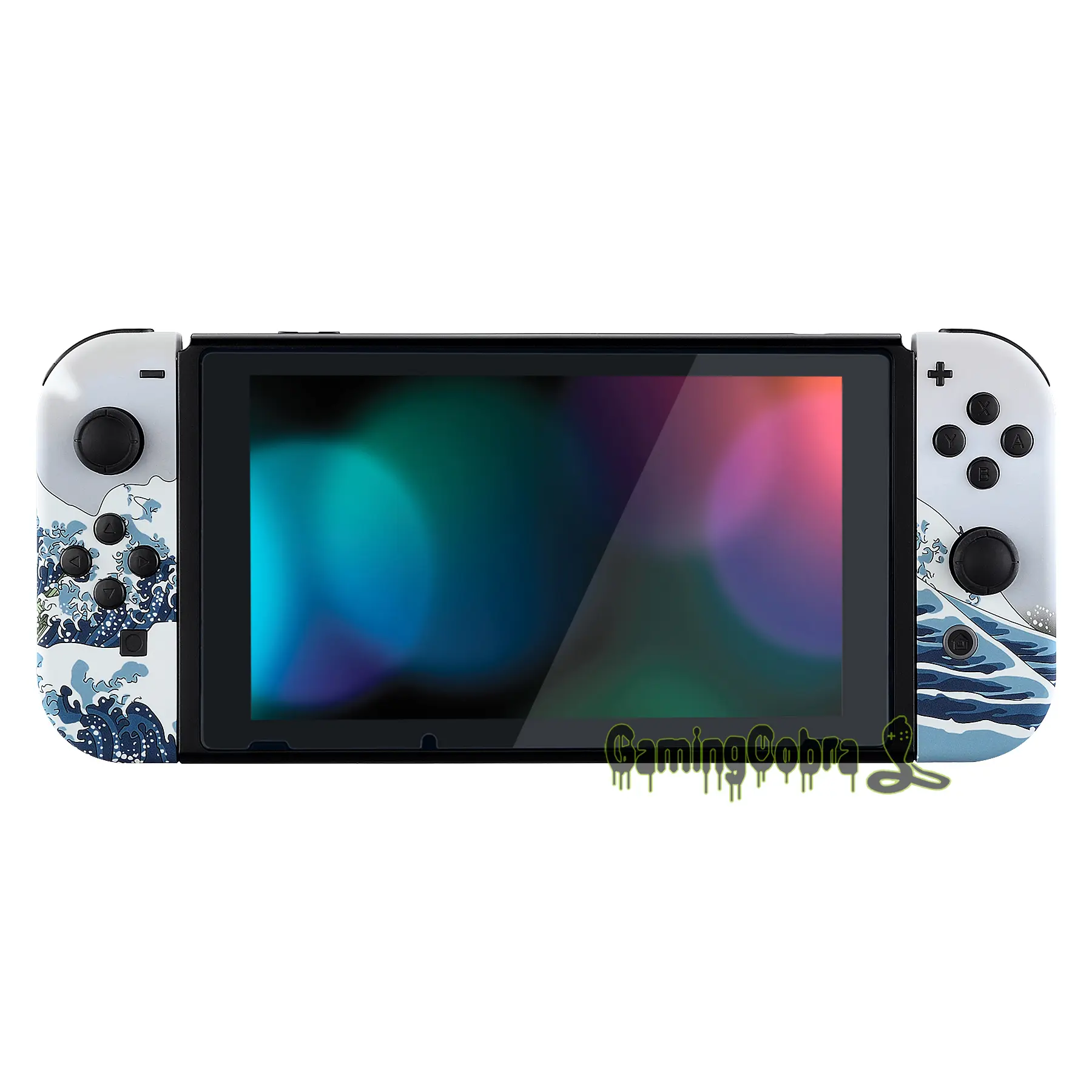 eXtremeRate The Great Wave Soft Touch Grip Console Back Plate Controller Housing Shell with Full Set Buttons for Nintendo Switch
