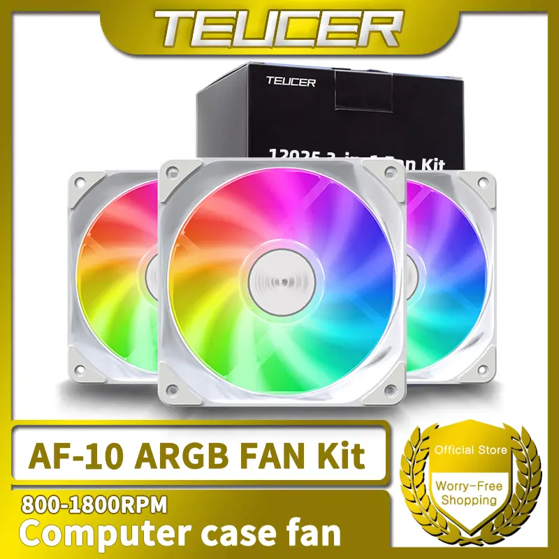 TEUCER AF-10 RGB Fan 3-in-1 800-1800RPM 4Pin PWM 3Pin ARGB Cooling Fans for PC Case and 360mm Water Cooled Radiators