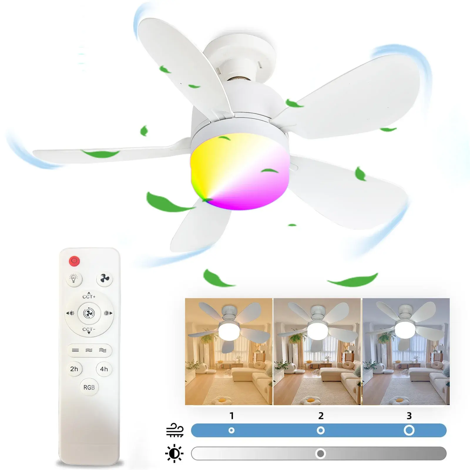 20W Ceiling Fan With LED Light And Remote Control E27 Mini Ceiling Fan Lamp Strong Forward And Reverse Wind For Room Decoration