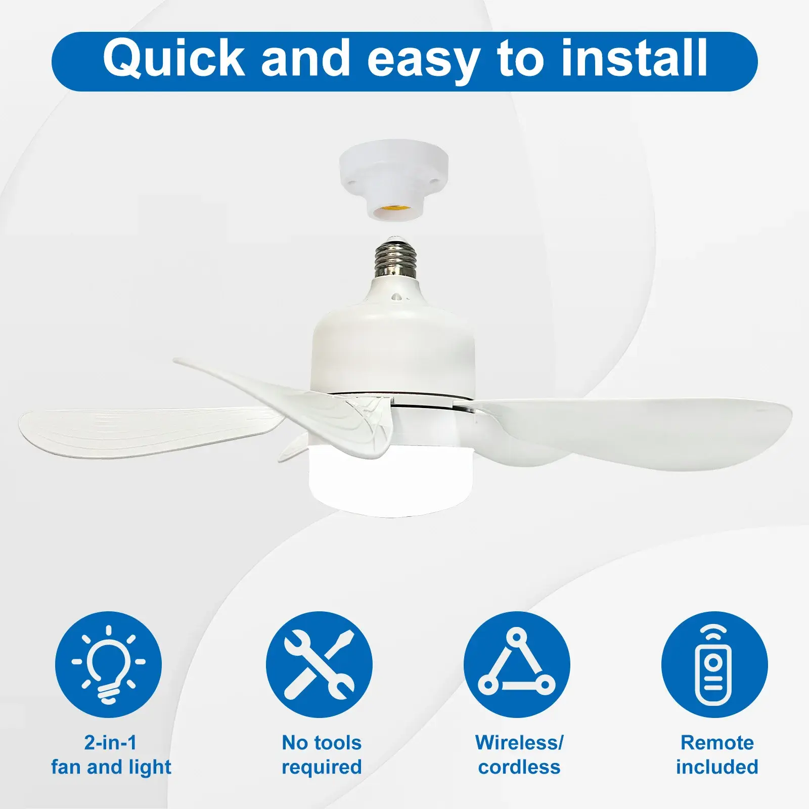 20W Ceiling Fan With LED Light And Remote Control E27 Mini Ceiling Fan Lamp Strong Forward And Reverse Wind For Room Decoration