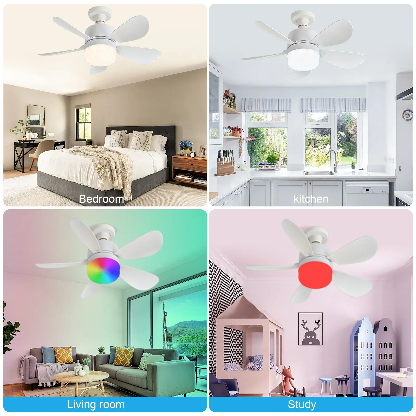 20W Ceiling Fan With LED Light And Remote Control E27 Mini Ceiling Fan Lamp Strong Forward And Reverse Wind For Room Decoration