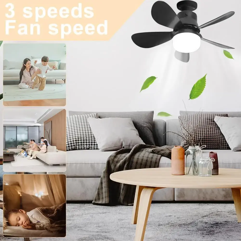 40W E27 Ceiling Fan With LED Light And Remote Control 3 Colors Dimmable Wireless Socket Fan For Living Room Bedroom 85-265V