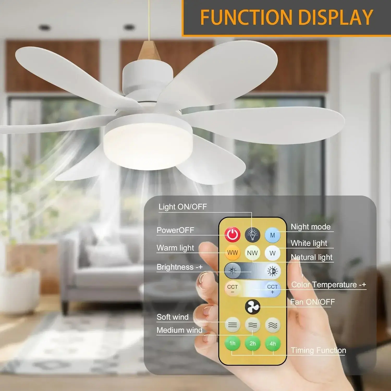 40W E27 Ceiling Fan With LED Light And Remote Control 3 Colors Dimmable Wireless Socket Fan For Living Room Bedroom 85-265V