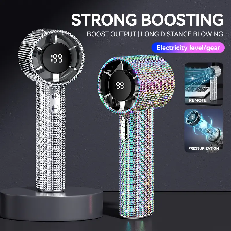 Xiaomi S5 Full Diamond Luxury Craftsmanship Portable Handheld Turbo Fan 3 Gear Wind Long Battery Life With Digital Display