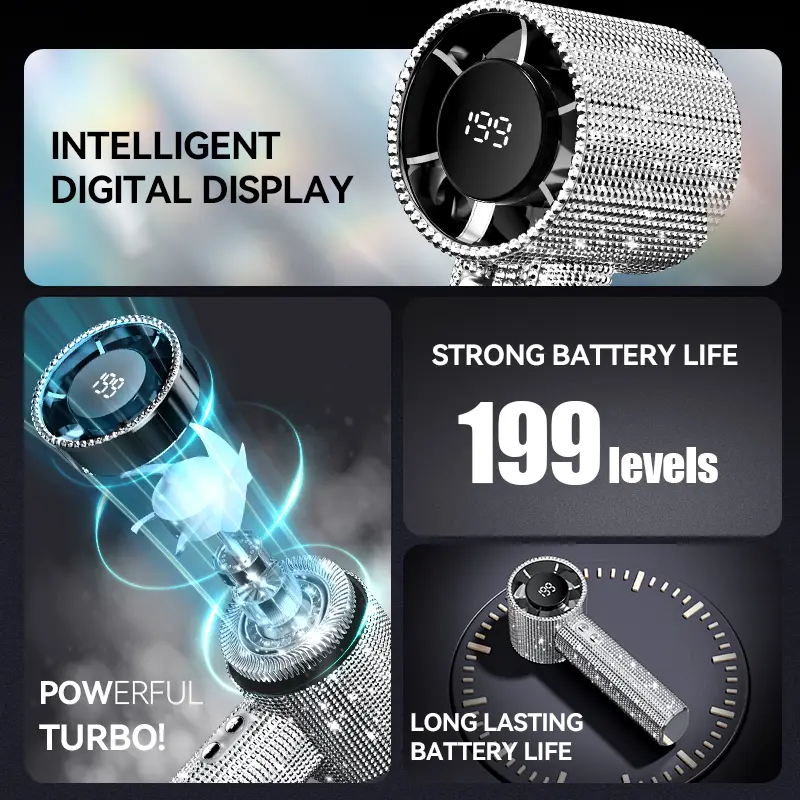 Xiaomi S5 Full Diamond Luxury Craftsmanship Portable Handheld Turbo Fan 3 Gear Wind Long Battery Life With Digital Display