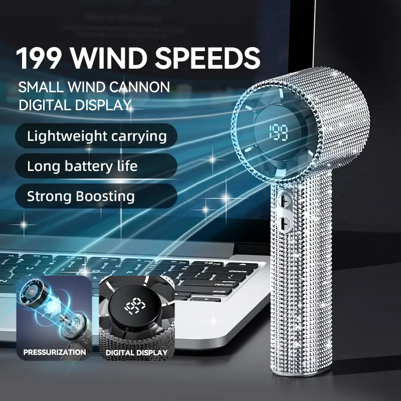 Xiaomi S5 Full Diamond Luxury Craftsmanship Portable Handheld Turbo Fan 3 Gear Wind Long Battery Life With Digital Display