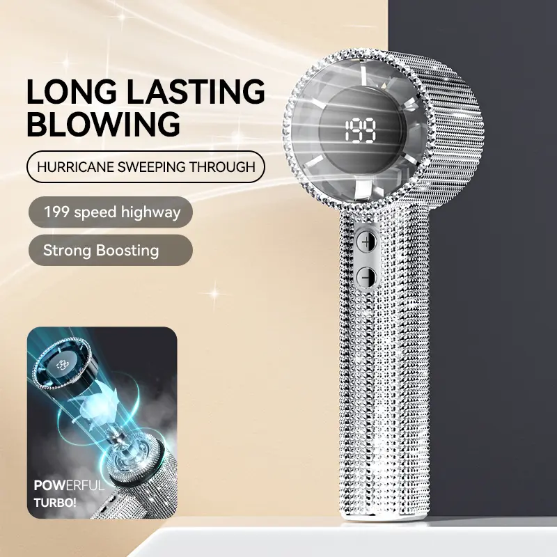 Xiaomi S5 Full Diamond Luxury Craftsmanship Portable Handheld Turbo Fan 3 Gear Wind Long Battery Life With Digital Display