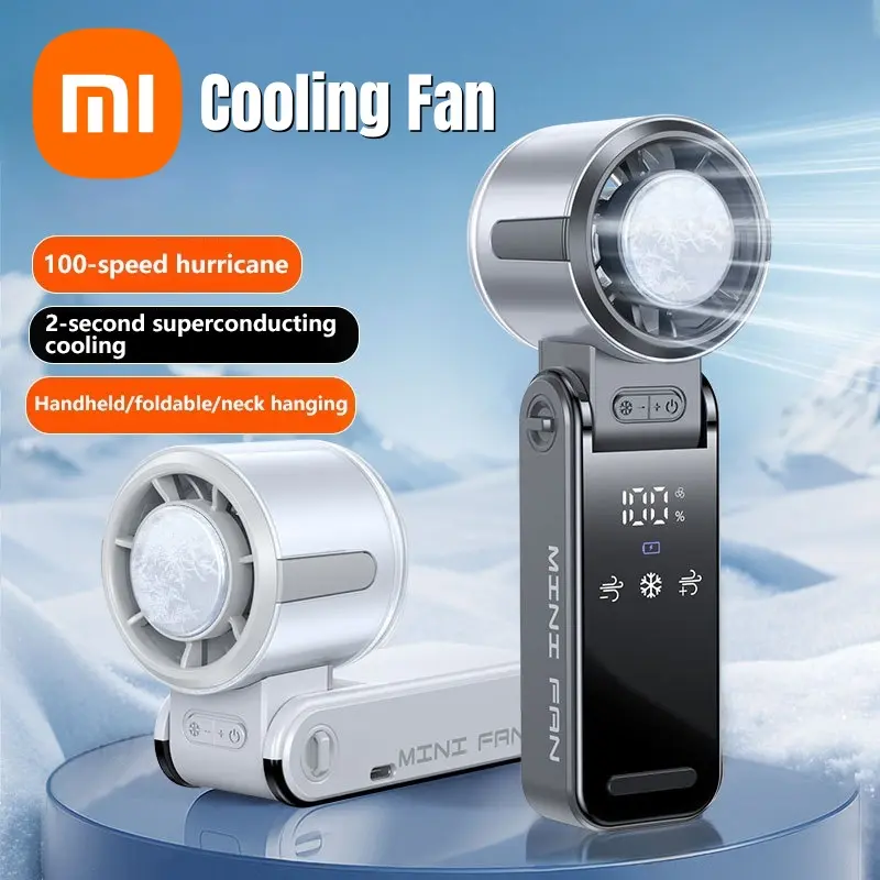 Xiaomi 16°C Semiconductor Cooling Handheld Fan 4000mAh 100 Speeds Turbo Fan Portable AC Outdoor/Office/Travel Folding Neck Fan