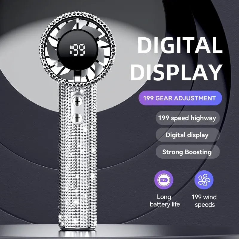 Xiaomi S5 Full Diamond Luxury Craftsmanship Portable Handheld Turbo Fan 3 Gear Wind Long Battery Life With Digital Display