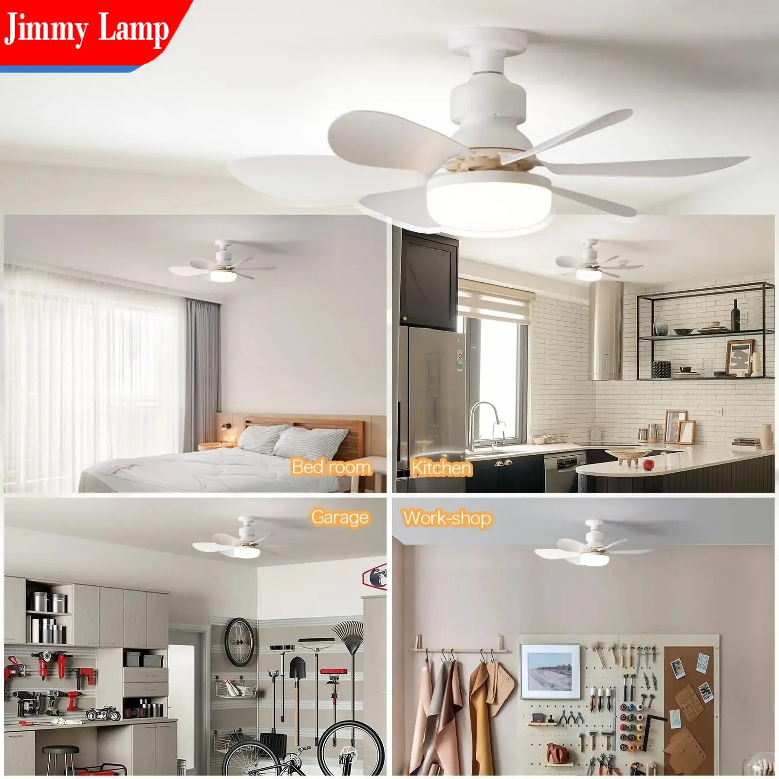 20.5in Ceiling Fan with LED Light E27 Remote Control Fan Small Ceiling Fan for Bedroom Living Room Laundry Kitchen Store Decor
