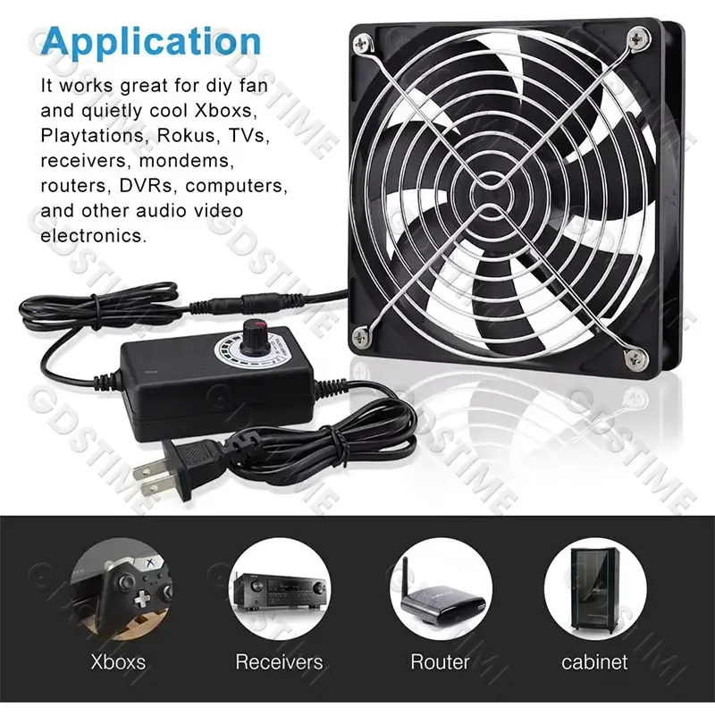 Gdstime 120mm x 25mm 110V 220V AC Powered Fan with Speed Controller 3V to 12V for Receiver Xbox DVR Playstation Component Cooler