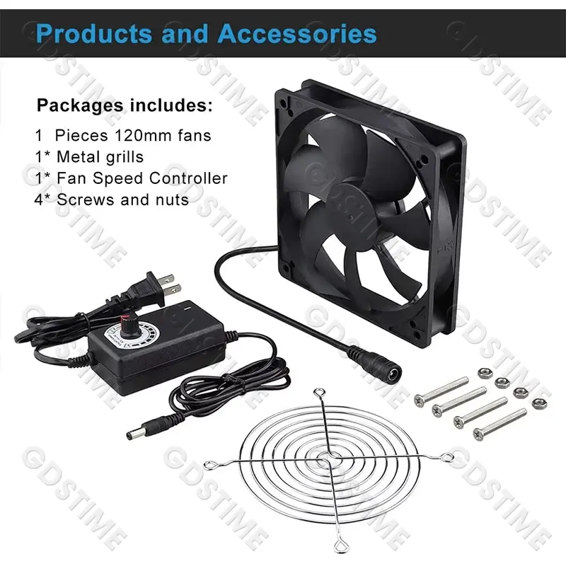 Gdstime 120mm x 25mm 110V 220V AC Powered Fan with Speed Controller 3V to 12V for Receiver Xbox DVR Playstation Component Cooler