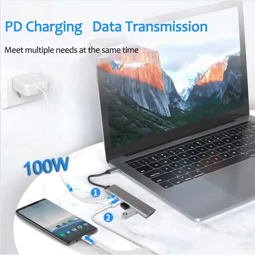 HUB USB C Hub 4K HDTV type c to USB 3.0 pd 100W DATA USB 2.0 Multiport Adapter Splitters for macbook Laptop Accessories USB HUB