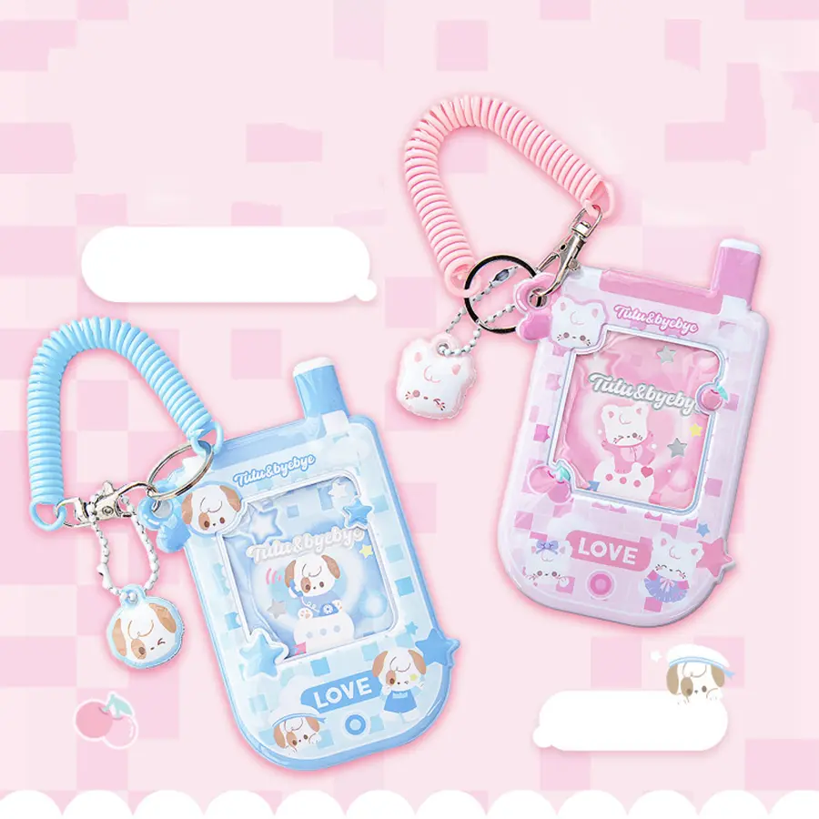 Kpop Photocard Holder with Keychain Cute Pendant 3 inch Idol Album Photo Card Sleeves ID Bus Bank Credit Card Protector